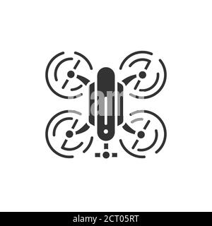 Drone automatic unmanned control black glyph icon. Flying robot. Aircraft device concept. Sign for web page, mobile app, banner, social media. Stock Vector