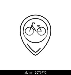 Location bicycle black line icon. City transport rental. Sharing service. Pictogram for web, mobile app, promo. UI UX design element. Editable stroke Stock Vector