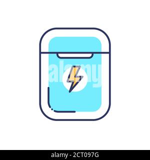 Charging white box for wireless earphones color line icon. Electric battery element. Pictogram for web page, mobile app, promo. Stock Vector