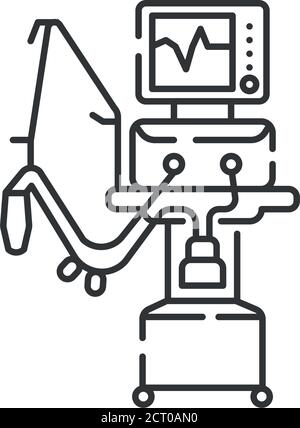 Medical ventilator line black icon. Artificial ventilation of the lungs concept. Sign for web page, mobile app. Vector isolated element. Stock Vector