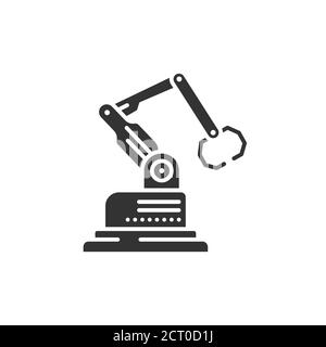 Industrial robot black glyph icon. Smart manufacturing. Innovation in technology. Sign for web page, app. UI UX GUI design element. Stock Vector