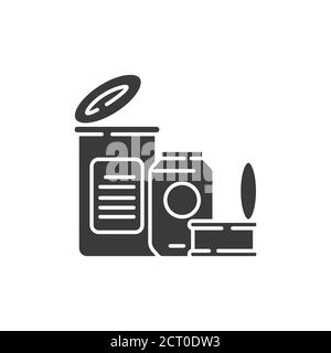 Tin cans recyclable metal black glyph icon. Waste recycling. Garbage sorting. Zero waste lifestyle. Eco friendly. Sign for web page, app. UI UX GUI Stock Vector