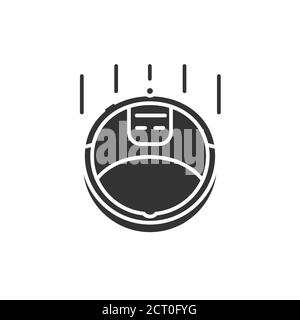 Robot vacuum cleaner black glyph icon. Home cleaning assistant. Innovation in technology. Sign for web page, app UI UX GUI design Stock Vector