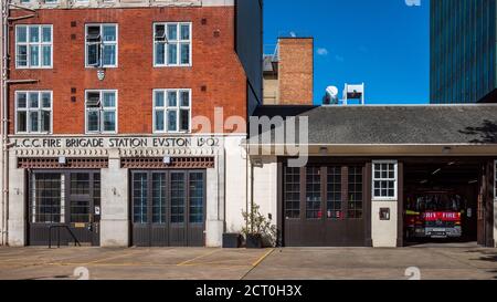 Euston Fire Station is a grade II* listed fire station on Euston Road in Central London. Built 1902 operated by the London Fire Brigade. Stock Photo