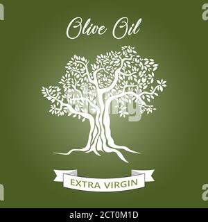 Magnificent olive tree silhouette on Green background. Infographic modern vector sign. Premium quality illustration logo design concept. Stock Vector