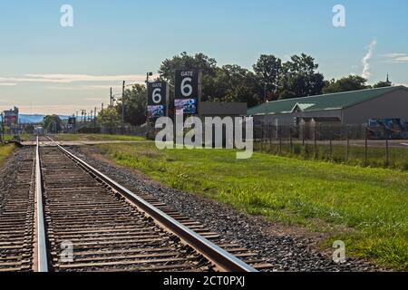Geddes, New York, USA. September 20, 2020. Train tracks going past the New York State Fairgrounds in Geddes, New York Stock Photo