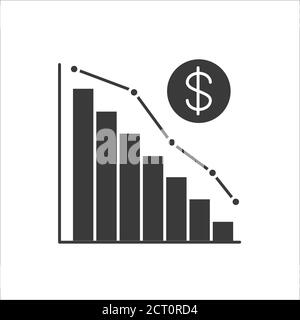 Economic problems black glyph icon. Bankruptcy. Sinking business process in financial crisis. Economic loan payback problem and investment failure and Stock Vector