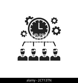 Organization time black glyph icon. Time management. Teamwork concept. Sign for web page, mobile app, button, logo. Vector isolated element. Stock Vector