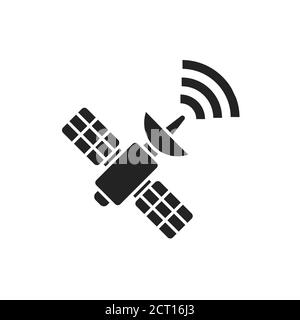 Satellite black glyph icon. Wireless communication equipment. Antenna transmits and receives a signal from space. Sign for web page, mobile app Stock Vector