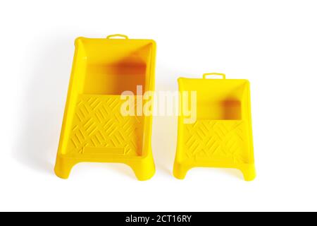 Yellow cuvettes set. Close-up. Isolated over white background. Stock Photo