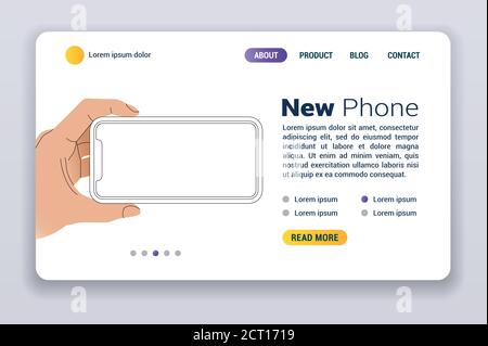 New Iphone 11 vector flat web banner. Smartphone mock up frameless blank screen isolated on background. Stock Vector
