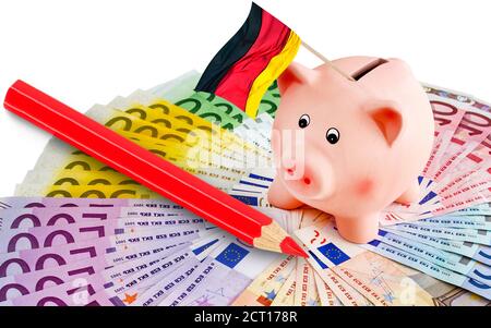 Euro with piggy bank and German flag Stock Photo