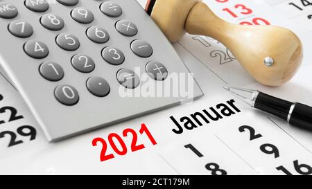 Calendar and calculator and German: January 2021