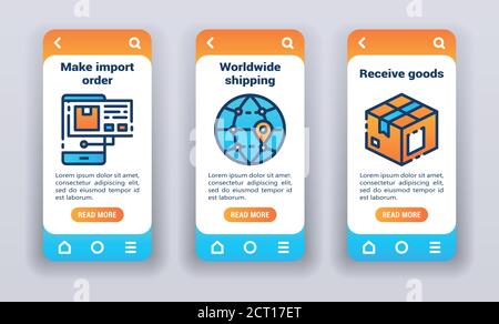 Delivery on mobile app onboarding screens. UI UX GUI template Stock Vector