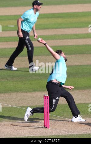 London, USA. 20th Sep, 2020. LONDON, ENGLAND, SEPTEMBER 20 2020: Liam Plunkett of Surrey bowling during the Vitality Blast match Surrey against Kent at The Kia Oval Cricket Ground, London, England, 20 September 2020(Photo by ESPA/Cal Sport Media/Sipa USA) Credit: Sipa USA/Alamy Live News Stock Photo