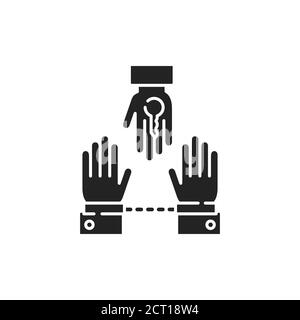 Criminal court glyph black icon. Judicial verdict innocent. Convicted man in handcuffs concept. Law justice. Sign for web page, mobile app, button Stock Vector