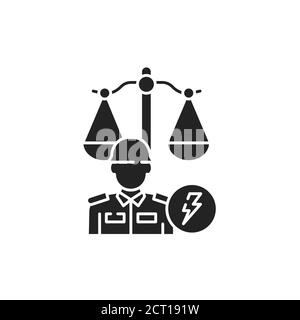 Military court glyph black icon. Judiciary concept. Officer in uniform element. Sign for web page, mobile app, button, logo. Vector isolated button. Stock Vector