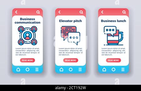 Networking on mobile app onboarding screens. UI UX GUI template. Stock Vector