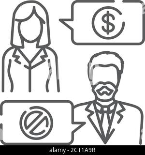 Refusal of a bribe line black icon. Business bribery and kickback corruption concept. Sign for web page, mobile app Stock Vector