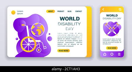 World disability day web banner and mobile app kit. Cross platform. Flat vector illustration isolated line icon Stock Vector