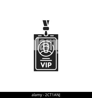 VIP pass glyph black icon. ID badge. Premium card for enter premium membership. Button for web or mobile app. Stock Vector