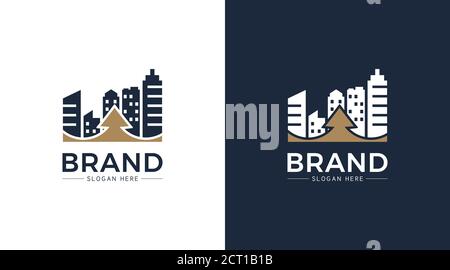 City and arrow up professional logo on white and blue background Stock Vector