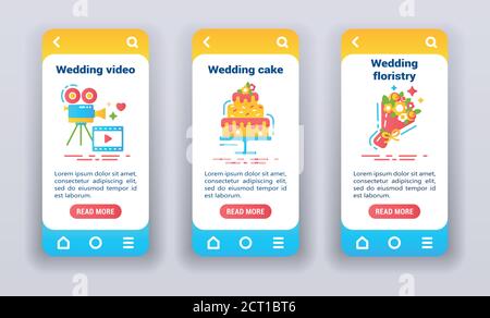 Wedding agency on mobile app onboarding screens. Stock Vector