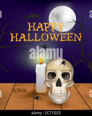 Halloween scene with skull on the table, vector Stock Vector