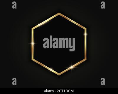 Gold hexagonal frame. Geometric luxury template on dark background Stock Vector