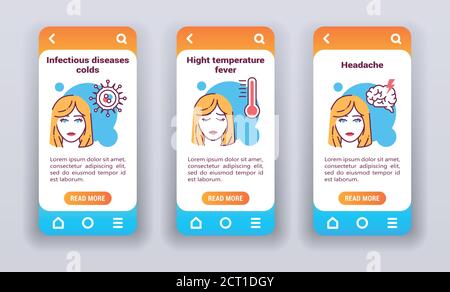 Infectious diseases on mobile app onboarding screens. Stock Vector