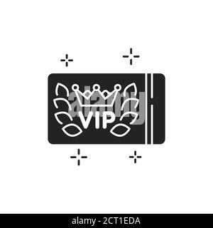 VIP card glyph black icon. Customer privilege web exclusive badge. White background with crown laurel wreath. Stock Vector