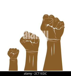 Hand of child, woman and man clenched into a fist. Figth for your rights. Vector Stock Vector