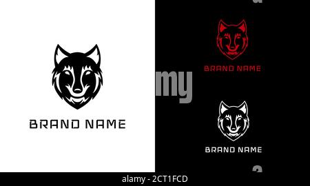 Black wolf masculine logo on white and black background Stock Vector
