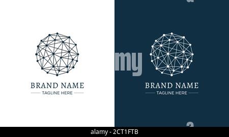 Sphere made from lines and dots logo on white and blue background. Stock Vector