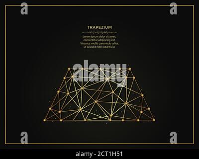 Trapezium or trapezoid abstract illustration on dark background. Geometric shape polygonal template made from lines and dots. Stock Vector