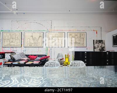 view of Keith Haring's work in his studio. Stock Photo