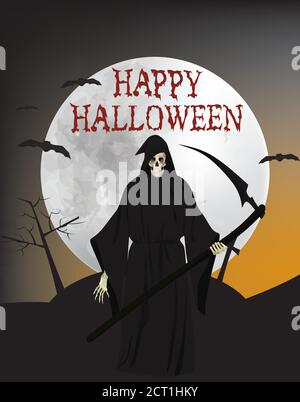 Halloween card with Grim Reaper, vector Stock Vector