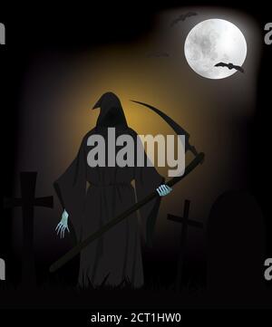 Grim Reaper on cemetery, vector Stock Vector