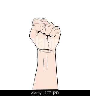 Fist up - symbol of protest, revolution or strength. Raised hand isolated on white background. Fist up concept sign. Vector Stock Vector