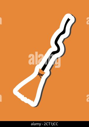 Cute Halloween sticker of scarry day symbol. Funny cartoon witch s broom with a crooked wooden handle. Element of Halloween. Color vector illustration Stock Vector