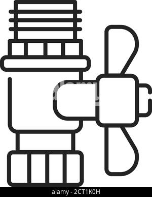 Valve black line icon. Device that regulates, directs or controls the flow of a fluid by opening, closing, or partially obstructing various Stock Vector
