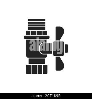 Valve black glyph icon. Device that regulates, directs or controls the flow of a fluid by opening, closing, or partially obstructing various Stock Vector