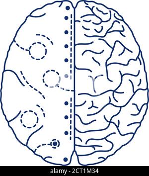 Artificial brain black line icon. Software and hardware with cognitive abilities similar to those of human brain.Pictogram for web page, mobile app Stock Vector