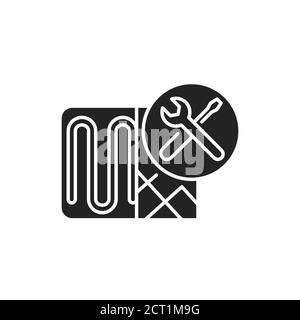 Heating installation black glyph icon. Setting a mechanism for maintaining temperatures at an acceptable level. Handyman services. Pictogram for web Stock Vector