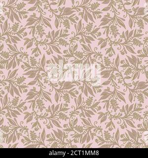 Floral seamless pattern with leaves and berries in chartreuse green pink palette, hand-drawn and digitized. Design for wallpapers, textiles, fabrics. Stock Vector