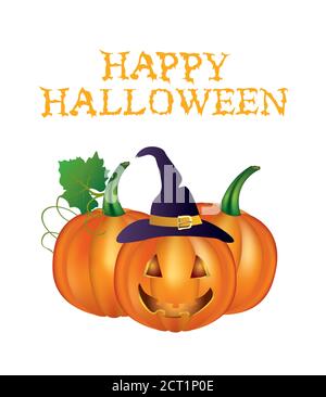 Happy Halloween card with pumpkins, vector Stock Vector
