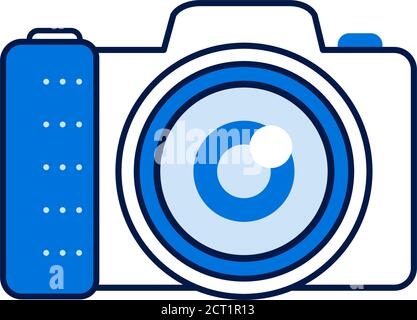 Photo camera color line icon. Photo session. Electronic device. Taking pictures. Pictogram for web page, mobile app, promo. UI UX GUI design element Stock Vector