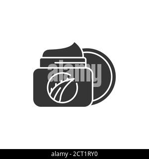 Aloe cream black glyph icon. Cream with aloe in jar. Moisturizes and nourishes the skin. Skincare. Pictogram for web page, mobile app, promo. UI UX Stock Vector