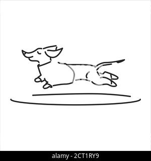 Running dog black line icon. Pet. Dachshund breed. Pictogram for web page, mobile app, promo. UI UX GUI design element. Editable stroke Stock Vector