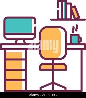 Working space color line icon. Comfortable personal space. For productive work. Pictogram for web page, mobile app, promo. UI UX GUI design element Stock Vector